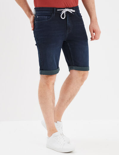 Bermuda droit à coulisse en jean Creeks denim blue black homme