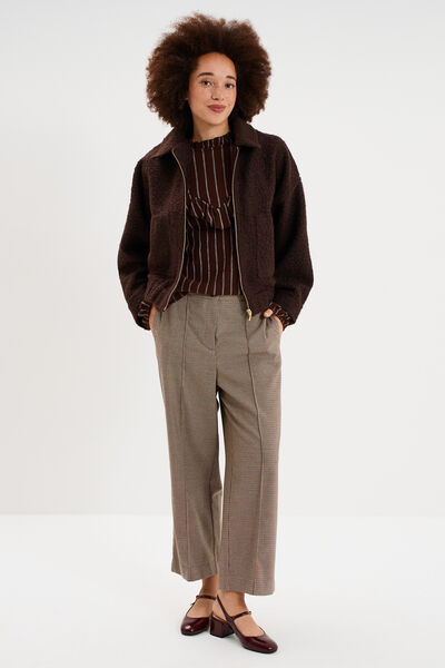 Veste bouclette oversize col tailleur marron fonc&eacute; femme