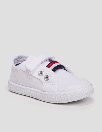 Tennis bout renforc&eacute; semelle souple blanc b&eacute;b&eacute; gar&ccedil;on
