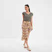 Jupe midi portefeuille avec noeud en lin camel femme