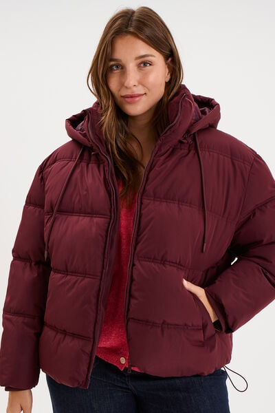 Doudoune &agrave; capuche oversize zipp&eacute;e violet fonc&eacute; femme grande taille