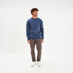 Pull col rond manches longues bleu fonc&eacute; homme