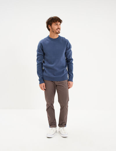 Pull col rond manches longues bleu fonc&eacute; homme