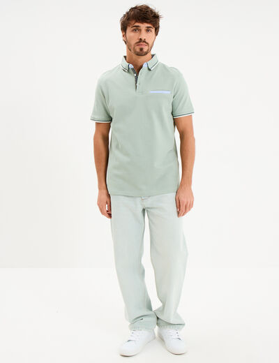Polo piqu&eacute; manches courtes coton vert pastel homme