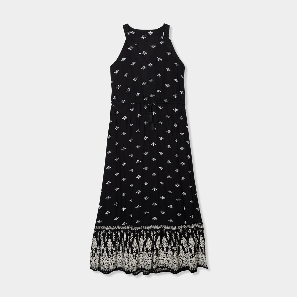Robe midi évasée sans manches noir femme