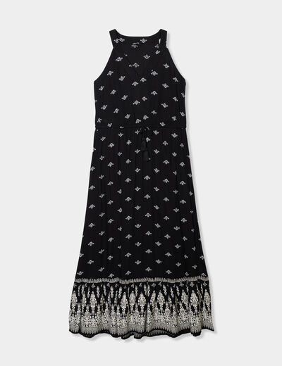 Robe midi évasée sans manches noir femme