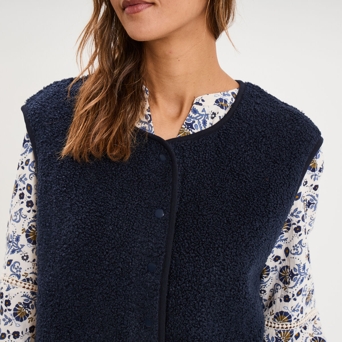 Veste sans manches effet polaire bleu marine femme