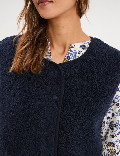 Veste sans manches effet polaire bleu marine femme