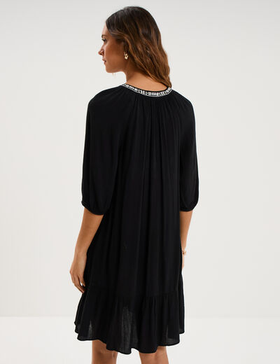 Robe longueur genou avec broderie noir femme