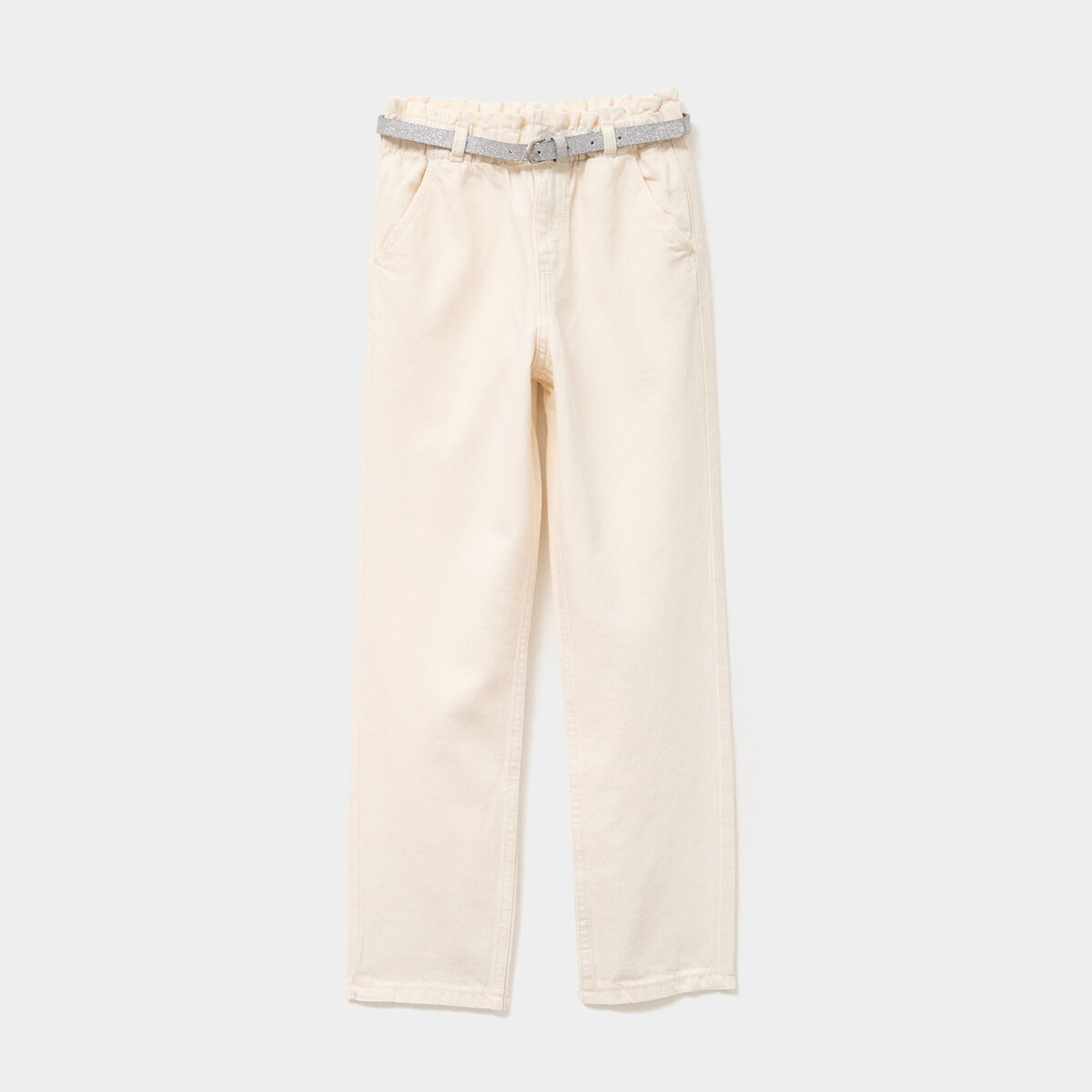 Pantalon paperbag mom taille élastiquée creme fille
