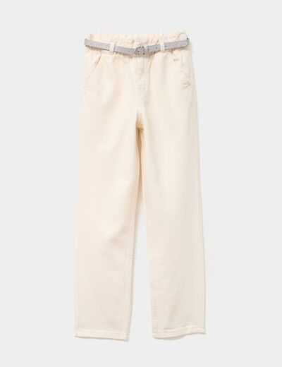 Pantalon paperbag mom taille élastiquée creme fille