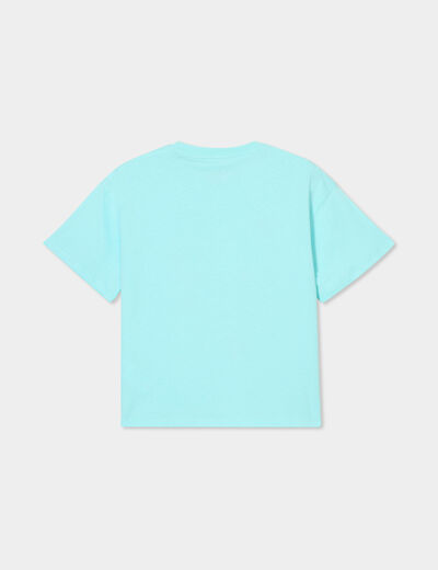 T-shirt col rond manches courtes coton bleu turquoise fille