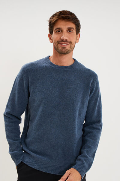 Pull col rond manches longues bleu gris homme
