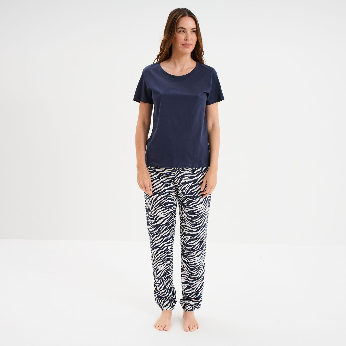 Ensemble pyjama pantalon t-shirt coton bleu marine femme