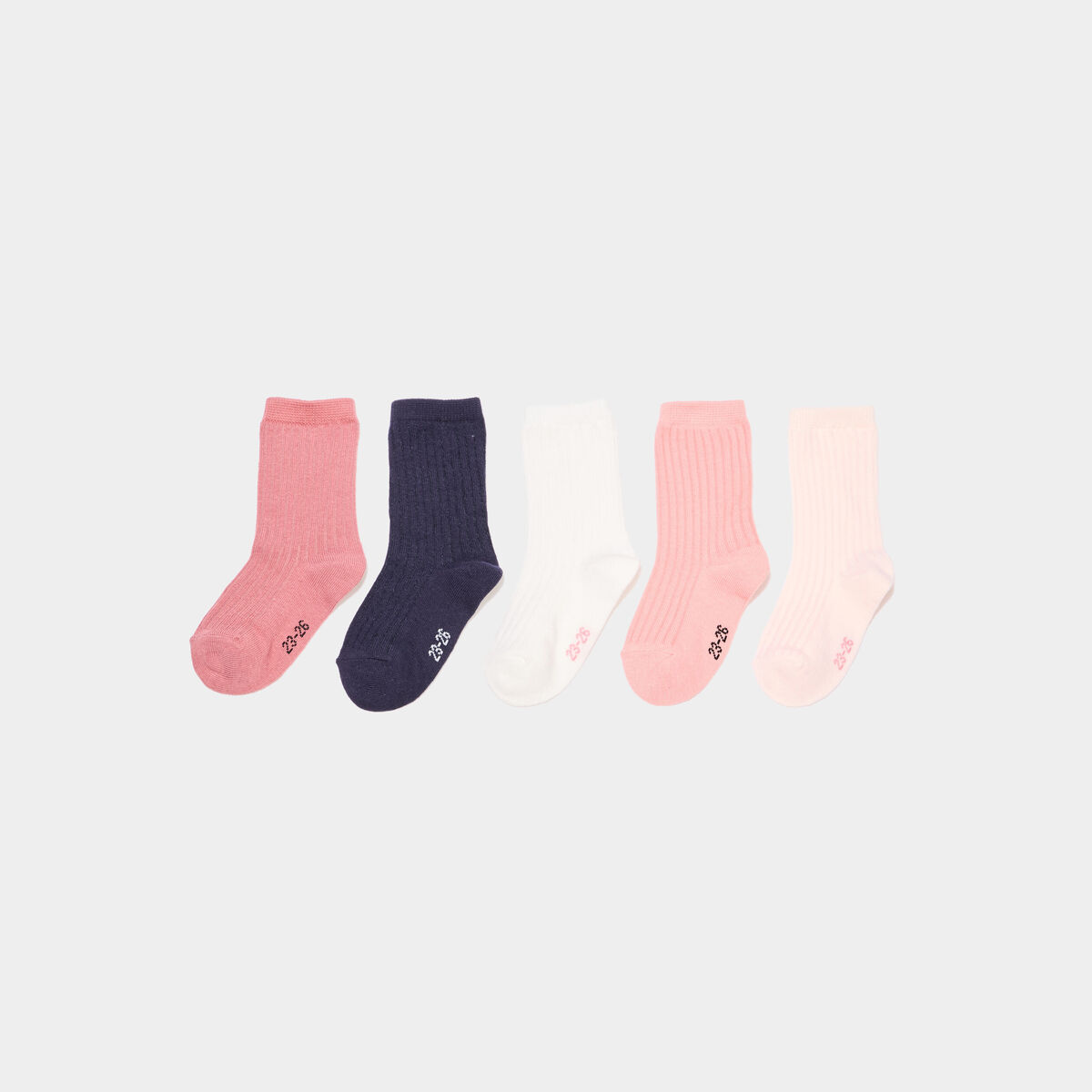 Lot 5 paires chaussettes c&ocirc;tel&eacute;es multicolore b&eacute;b&eacute; fille