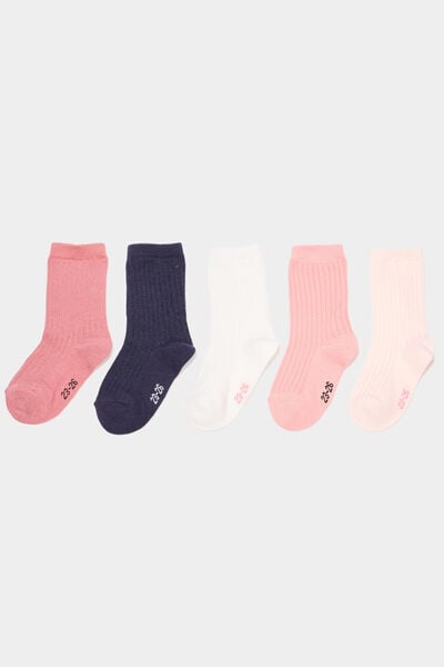 Lot 5 paires chaussettes c&ocirc;tel&eacute;es multicolore b&eacute;b&eacute; fille