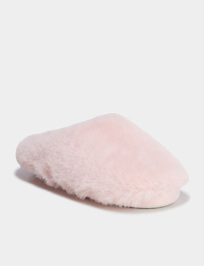 Chaussons mules fausse fourrure rose femme