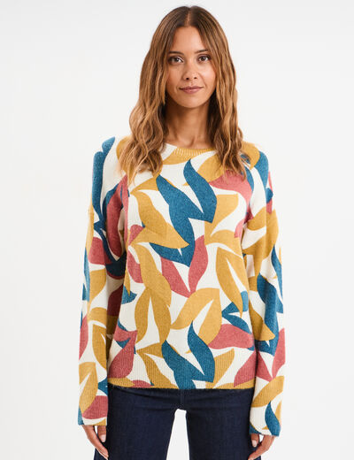Pull col rond manches longues ecru femme