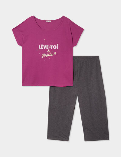 Ensemble pyjama corsaire et t-shirt violet femme grande taille