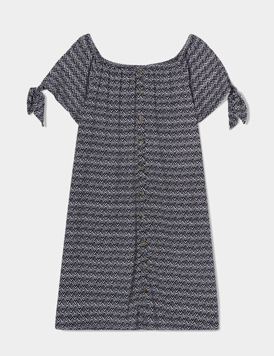 Robe courte évasée fluide boutonnée ecru femme grande taille