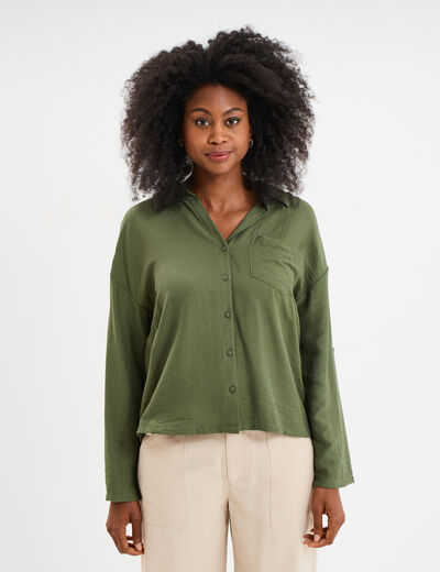 Chemise manches retroussables vert kaki femme