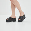 Mules compensées en cuir Liberto noir femme