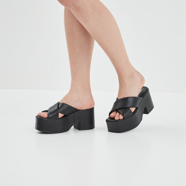 Mules compensées en cuir Liberto noir femme