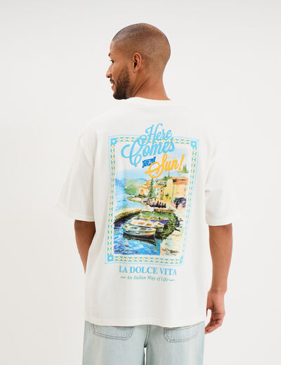 T-shirt textur&eacute; manches courtes coton blanc homme