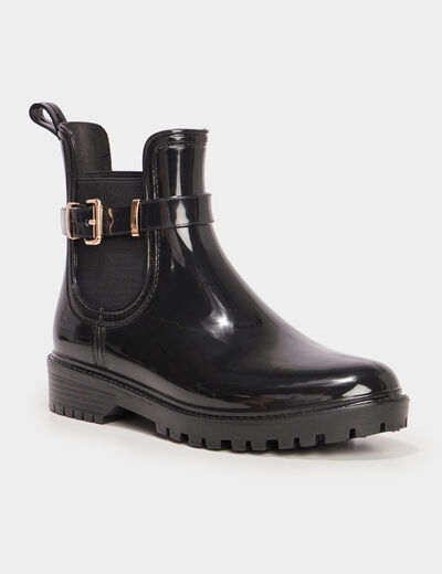 Bottines de pluie chelsea avec boucles noir femme