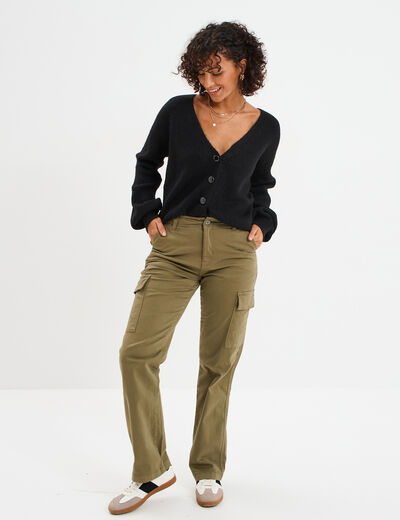 Pantalon cargo droit vert kaki femme