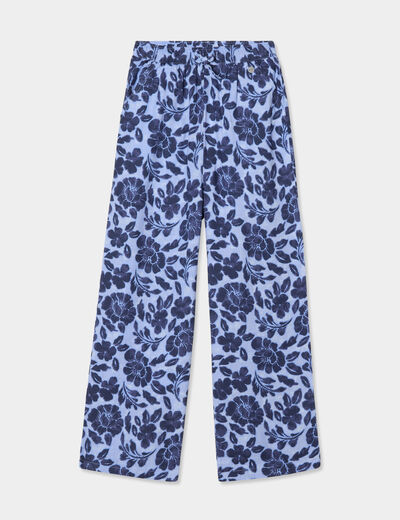 Pantalon fluide large taille élastiquée bleu fille
