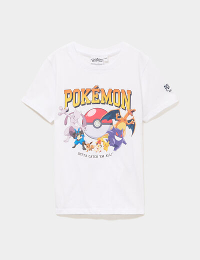 T-shirt manches courtes coton Pok&eacute;mon blanc gar&ccedil;on