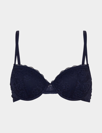 Soutien-gorge corbeille paddé dentelle bleu marine femme