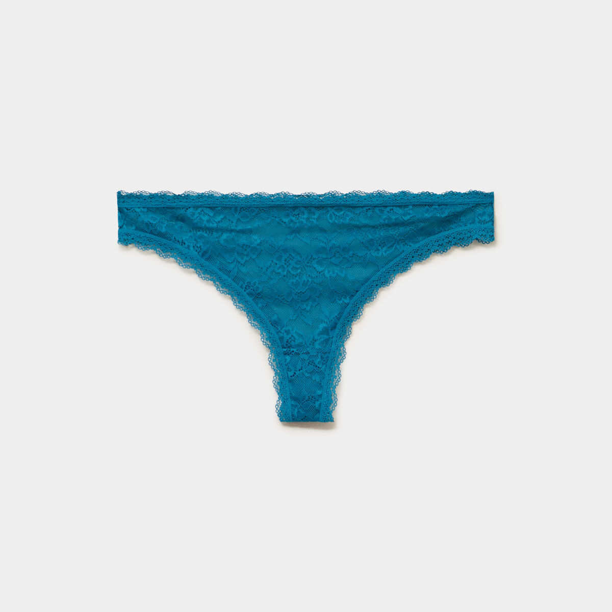 Tanga en dentelle doublure coton bleu canard femme