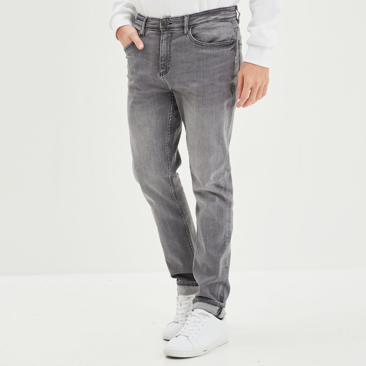 Jeans slim 5 poches denim gris homme