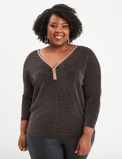 T-shirt de soirée manches longues terracotta femme grande taille