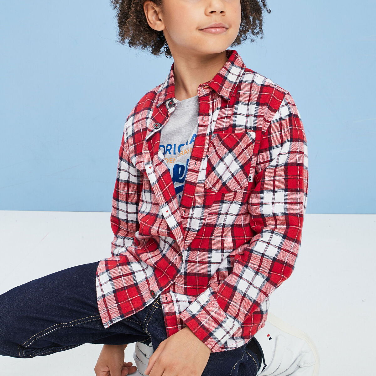 Chemise manches longues Creeks rouge garçon