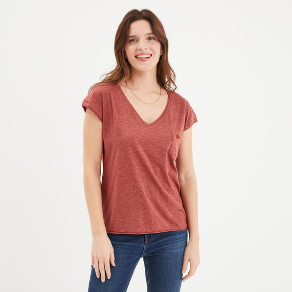 t shirt col v poche poitrine creeks rouge fonce femme T-shirt col v poche poitrine Creeks rouge foncé femme