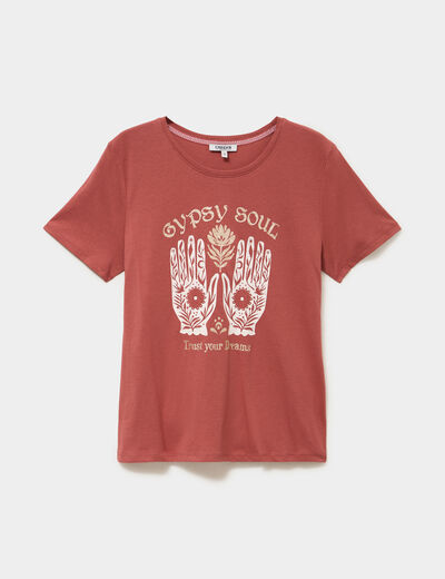 T-shirt ajust&eacute; manches courtes coton terracotta femme