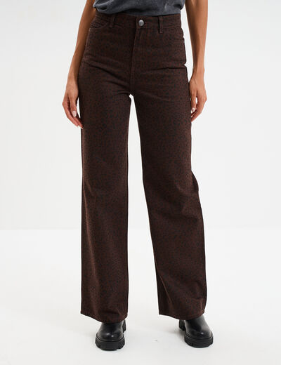 Jean large taille haute coton marron foncé femme