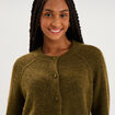 Gilet cardigan col rond boutonn&eacute; vert olive femme