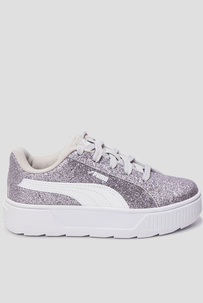 Tennis à lacets pailletées Puma Karme,n gris argent fille