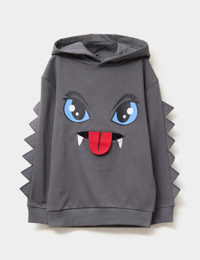 Sweat hoodie détails fantaisie coton gris foncé garçon