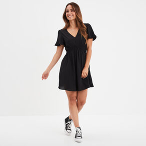 robe evasee taille elastiquee col en v noir femme Robe évasée taille élastiquée col en V noir femme