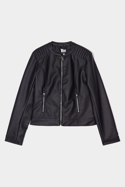 Veste biker simili cuir zippée noir femme