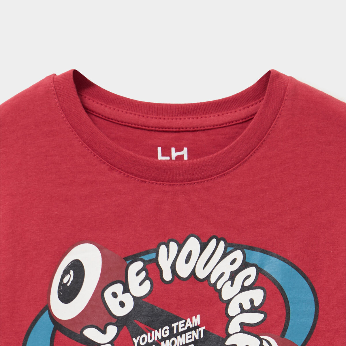 T-shirt col rond manches courtes coton rouge fonc&eacute; gar&ccedil;on