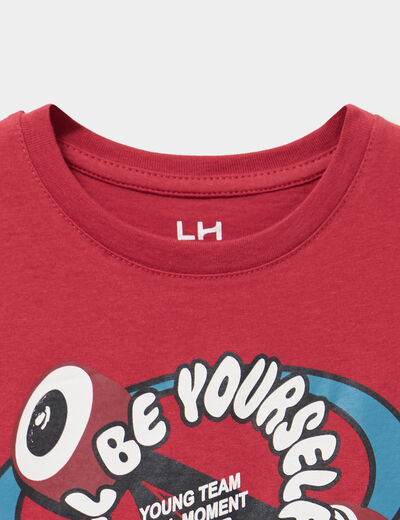 T-shirt col rond manches courtes coton rouge fonc&eacute; gar&ccedil;on