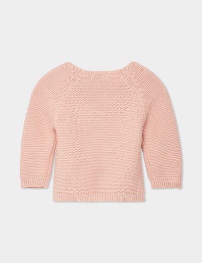 Brassière naissance tricot nouée coton rose poudrée bébé fille