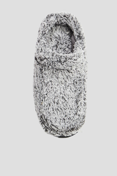 Chaussons mules imitation fourrure gris homme