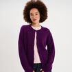 Gilet cardigan col rond boutonn&eacute; violet fonc&eacute; femme